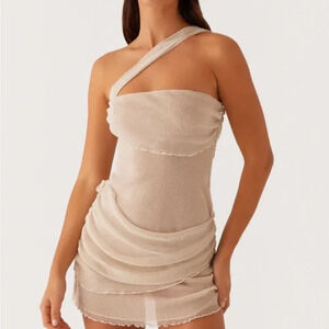 NWT Peppermayo Misty Semi-Sheer Mesh Strapless Neck Mini Dress Ivory Women's 4